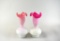 Antique White over Pink or Cranberry Cased Satin Glass 9.5” Vases
