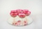Six Cranberry Flashed Cut Glass Champagne Stems on Round Mirror Base