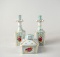 Hand Painted Light Blue Floral Perfume Bottles & Trinket Box Vanity Set