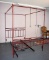 Ballard Designs Red Enamel Tubular Metal Canopy Queen Bed with Ball Finials