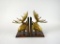Set of Brass Moose Heads Bookends Mounted on Wooden Bases