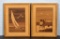 Pair of Hudson River Inlay Marquetry Artworks: “Sailing Boats” & Children at The Beach”