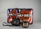 Lot of Four Harley Davidson Theme Items: Stadium Seat Cushions, Leather Pouch, & Earthenware Jar