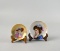 Two Small Vintage Pin Dishes on Wooden Easels