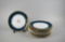 Eleven Ceramic Dinner Plates, Teal with Gilt Trim, Austria
