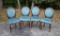Set of Four French Walnut Dining Side Chairs, Faux Croc Pattern Teal Upholstery, Gilt Trim