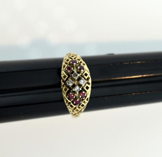 14K Gold, Diamond and Ruby Ring, Size 7.25