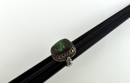 Pawn Silver and Turquoise Heavy Cabochon Ring, Size 8.5