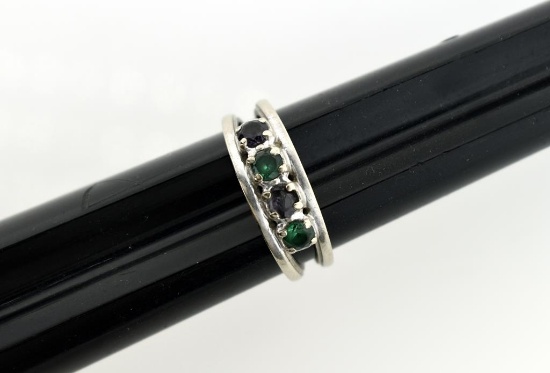 14K White Gold , Emerald and Amethyst Ring, Size 8.5