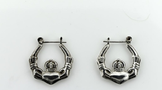 Pair of 925 Sterling Silver Claddagh Earrings, Ireland