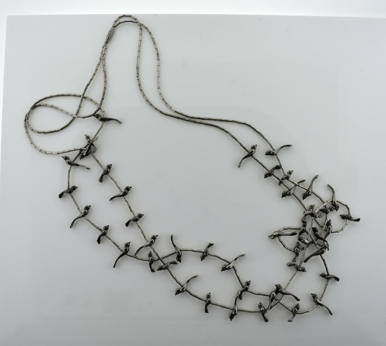 Vintage Sterling Silver Native American Double Stranded 26” Fetish Necklace