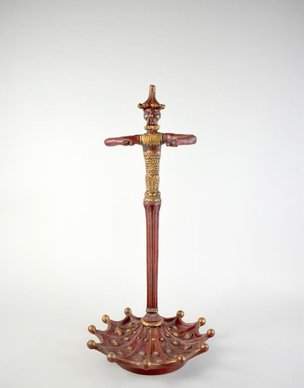 Figural Oriental Man Cold Painted Iron Umbrella Stand