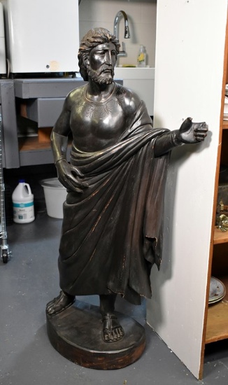 Antique Carved Wooden Philosopher Statue
