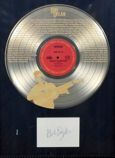 Bob Dylan “Highway 61 Revisited”  Gold Record Commemorative Framed with Certificate of Authenticity