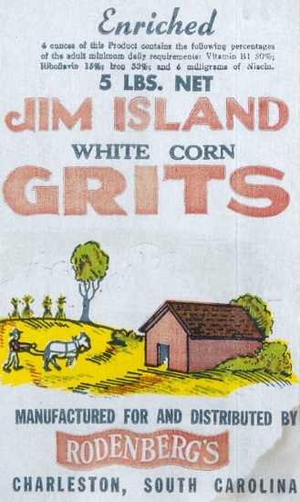 Framed Vintage Advertisement for Jim Island White Corn Grits, Rodenberg's Charleston, SC