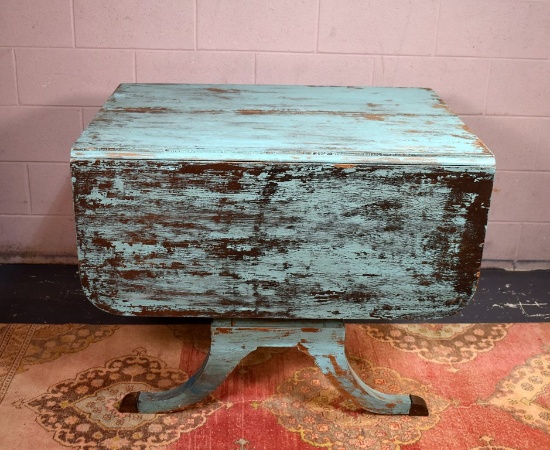 Blue Chalk Painted Antique Drop Leaf Dining Table