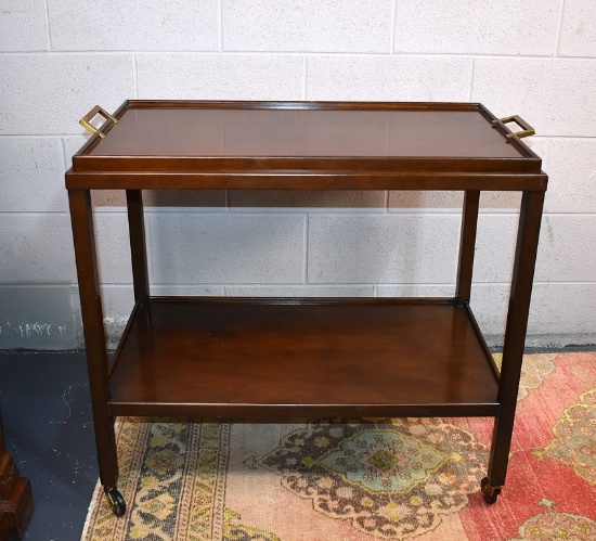 Contemporary Oliver Home Furnishings Walnut and Brass Two Tiered Cart