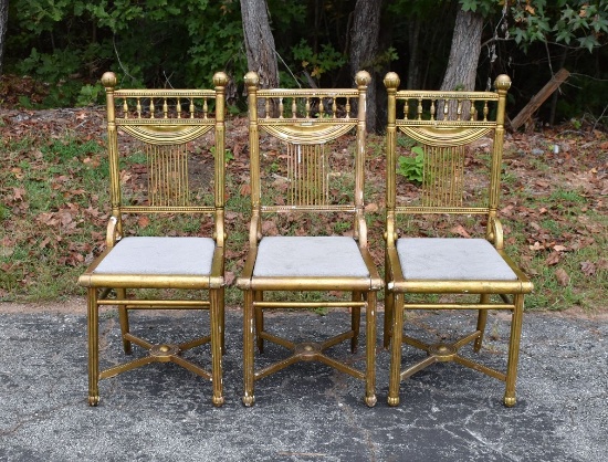 Three Early 20th Century French Belle Époque Salon/ Dining Chairs in Giltwood