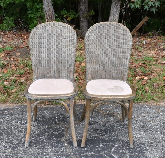 Pair of Contemporary Bentwood Rattan Dining Chairs