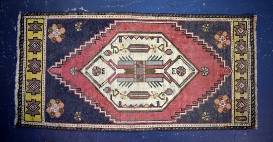 Vintage Turkish Oushak Handknotted Wool 1' 10” x 3' 8” Area Rug