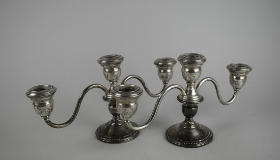 Pair of Mueck Carey Co. Weighted Sterling Silver Three-Light or One-Light Candlesticks, New York