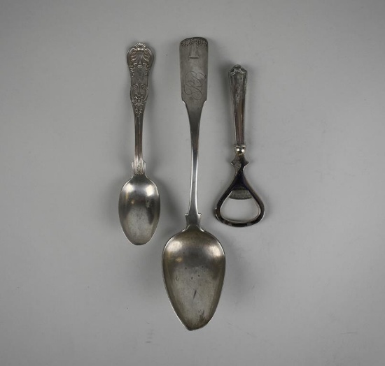 Lot of Three Sterling/Coin Silver Flatware Pieces: Joseph T. Rice, D.F. Fero, & Other