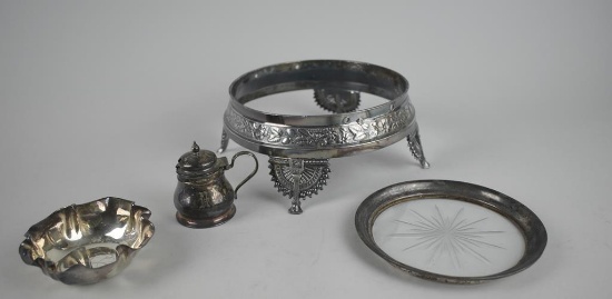 Lot of Four Silver Items: One Sterling, Three Silver Plate