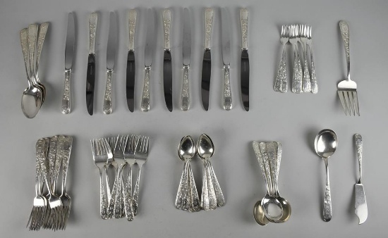 Kirk Stieff & Son “Old Maryland” Pattern Sterling Silver Flatware Set, 10 Placesettings, 67 Pieces