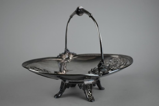 Meriden Britannia Silver Plate Co. Four-Legged Bridal Basket, Connecticut, with Silver Storage Cloth