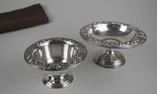 Two S Kirk & Son Sterling Silver Compotes, Maryland, with Silver Storage Cloth