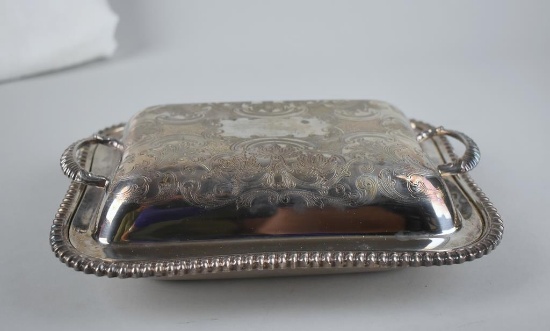 Crown Silver Plate Rectangular Two-Handled Serving Tray with Lid