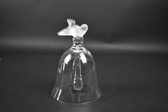 Lalique France Crystal Sparrow Bird 5.5” Table Bell, Signed