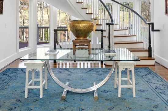 Pair of White Painted Dowel-Jointed French Stools with Saddle Seats