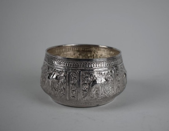 Ornate Repousse Gilt-Lined Sterling Silver Bowl, Unmarked