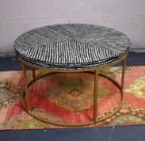 Contemporary Mother of Pearl Inlay and Black Lacquer Cocktail Table with Gilt Metal Base