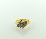 10K Gold, Marquise Cut Tanzanite an Round Cut Diamond Ring, Size 7.5