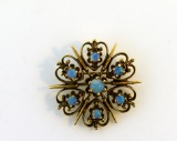 14K Gold and Opal Cabochons Pendant Brooch