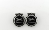 Antique Wedgwood Sterling Silver and Horse Motif Pate Sur Pate Basalt Cufflinks