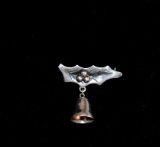 Taxco Sterling Silver Mid-Century Christmas Holly and Bell Brooch