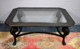 Fine Theodore Alexander Antiqued Brass and Glass Coffee Table, Paw Feet