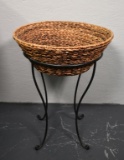 Rattan Basket on Black Wrought Iron Stand
