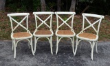 Set of Four Biscottini Thonet Kitchen Dining Chairs, White Enameled Ash, Rattan Seats