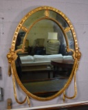 Antique Rams Heads Oval Gilt Wood Wall Mirror