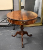 Vintage Flame Mahogany Drum Table with One Drawer, Shell Pad Feet