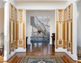 Tall Antique Art Deco Textured Gilt Wood and Linoleum Three-Panel Screen