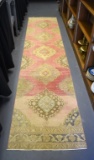 Vintage Turkish Oushak Handknotted Wool 2' 10” x 12' 6” Runner, Pink & Sage