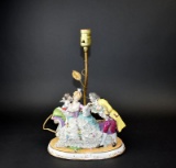 Antique Dresden Rococo Porcelain Figural Lamp, Germany
