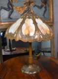 Antique Slag Glass Parlor Table Lamp