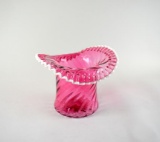 Fenton Cranberry Swirl Snowcrest 7.5” Top Hat Vase
