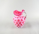 Fenton Cranberry Opalescent Coin Dot Optic Ruffled Art Glass 9” Pitcher